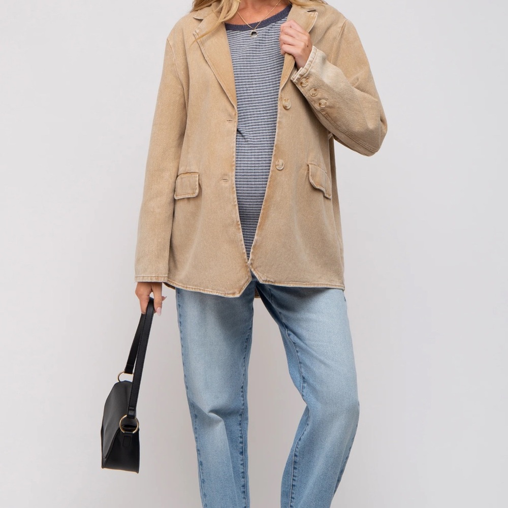 Beige Denim Front Pocket Blazer